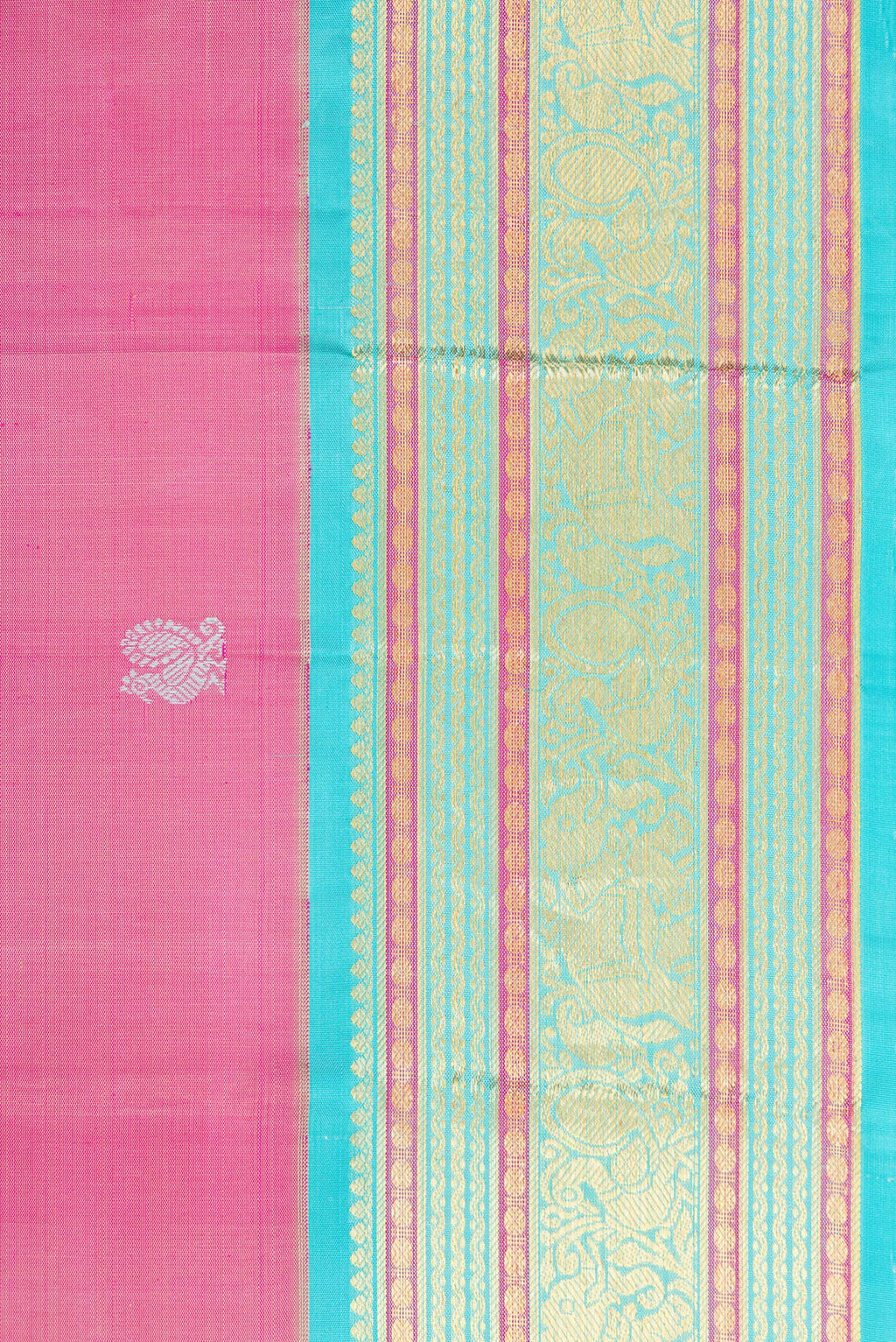 Border image of Pink Dual Tone Kanjivaram Silk Saree with Thread Butta on the body and Zari Border. 
