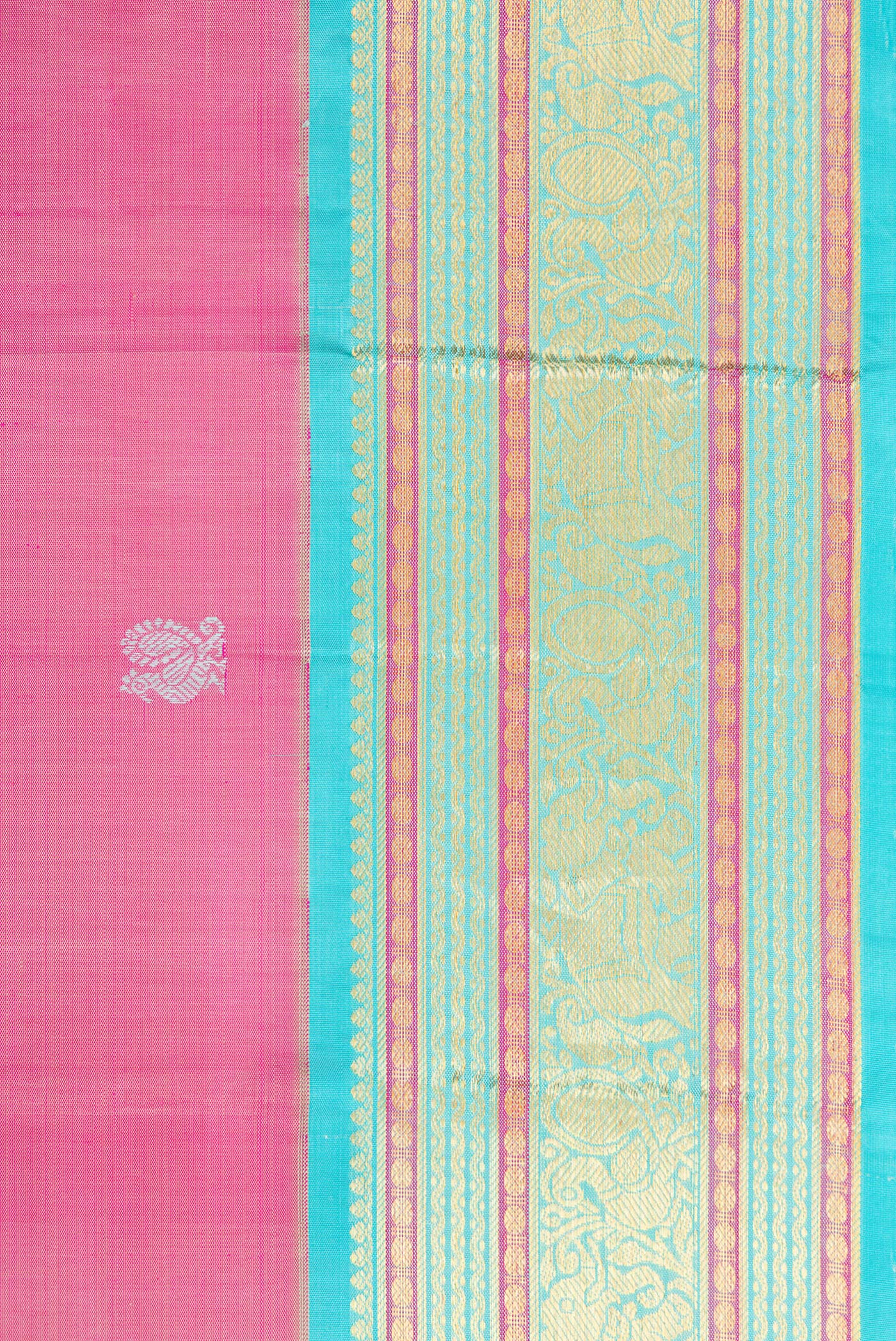 Border image of Pink Dual Tone Kanjivaram Silk Saree with Thread Butta on the body and Zari Border. 