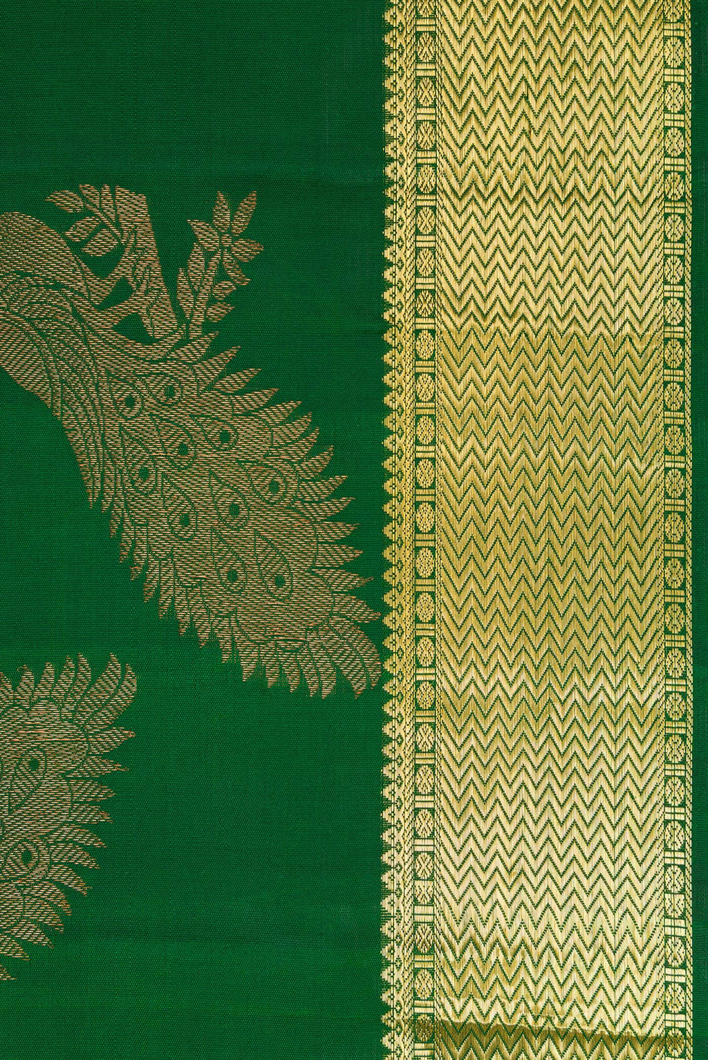 Border image of Pure Silk Pure Zari Green Dual Tone Kanjivaram Saree with Plain Body and Fancy Border. 