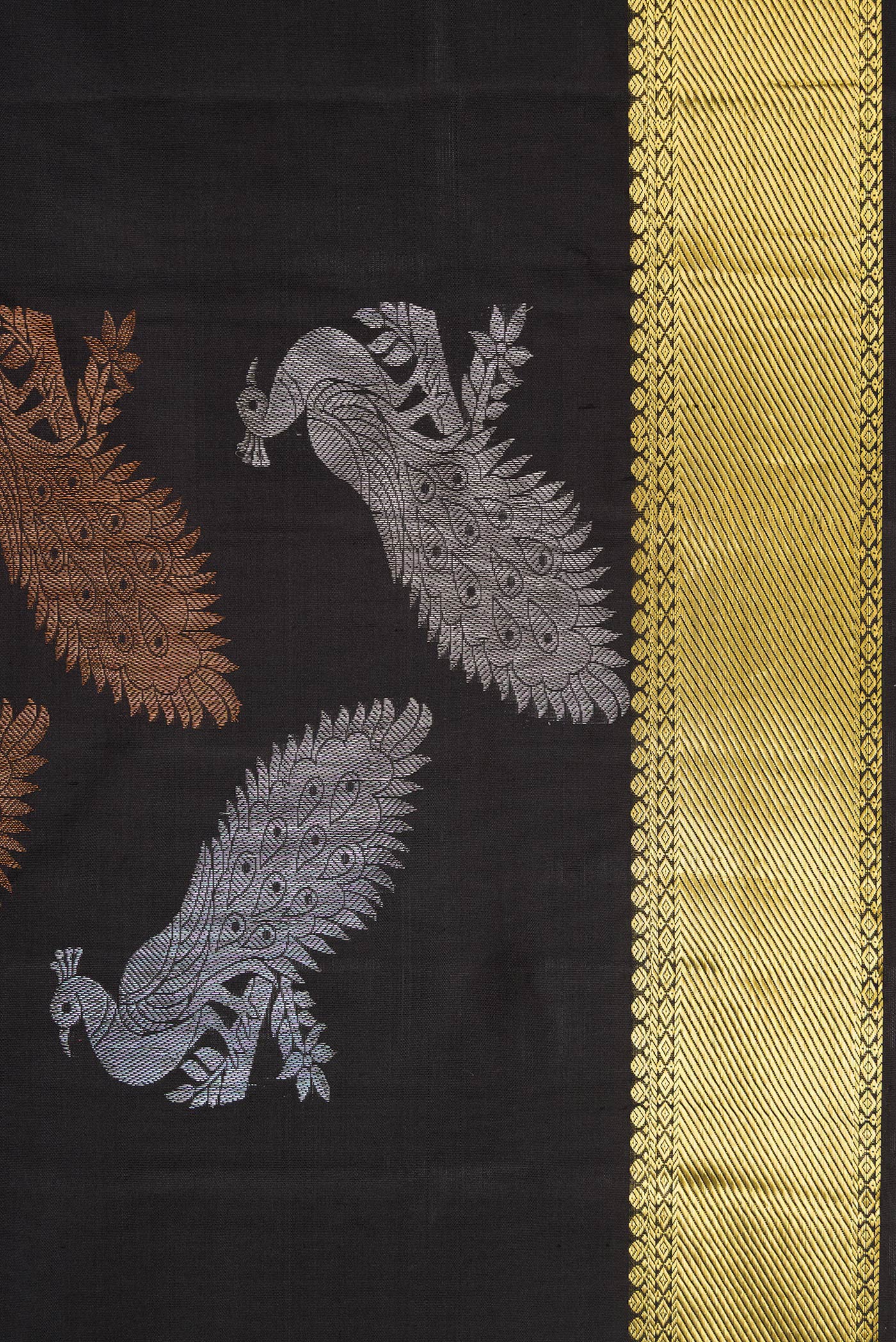 Border image of Black Dual Tone Kanjivaram Silk Saree with Plain Body and Fancy Border. 