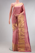 Pure Silk Pure Zari Pink Dual Tone Kanjivaram Saree with Zari Brocade on the body and Zari Border.  displayed on a mannequin