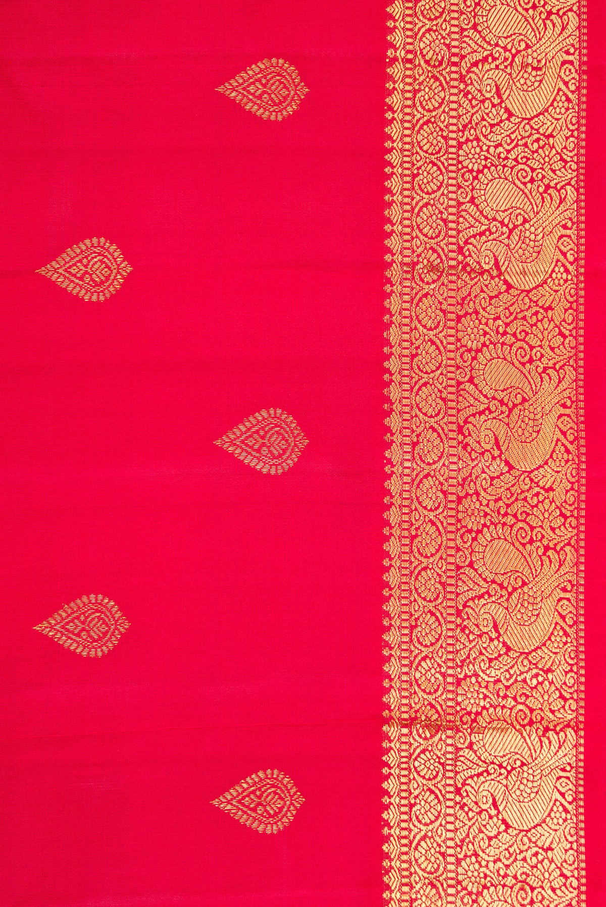 Border image of Red Dual Tone Kanjivaram Silk Saree with Zari Butta on the body and Zari Border. 