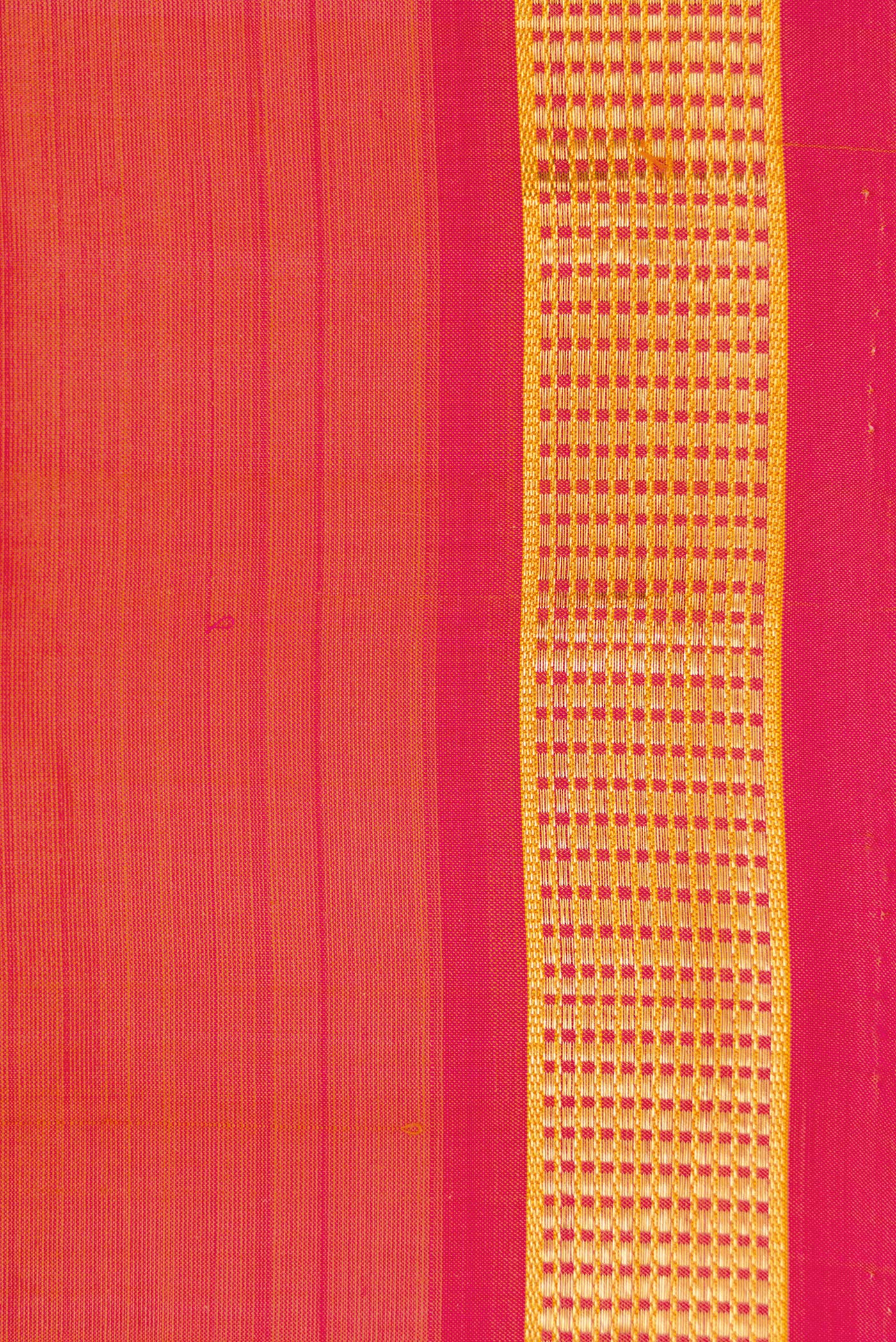 Border image of Coral Dual Tone Kanjivaram Silk Saree with Plain Body and Zari Border. 