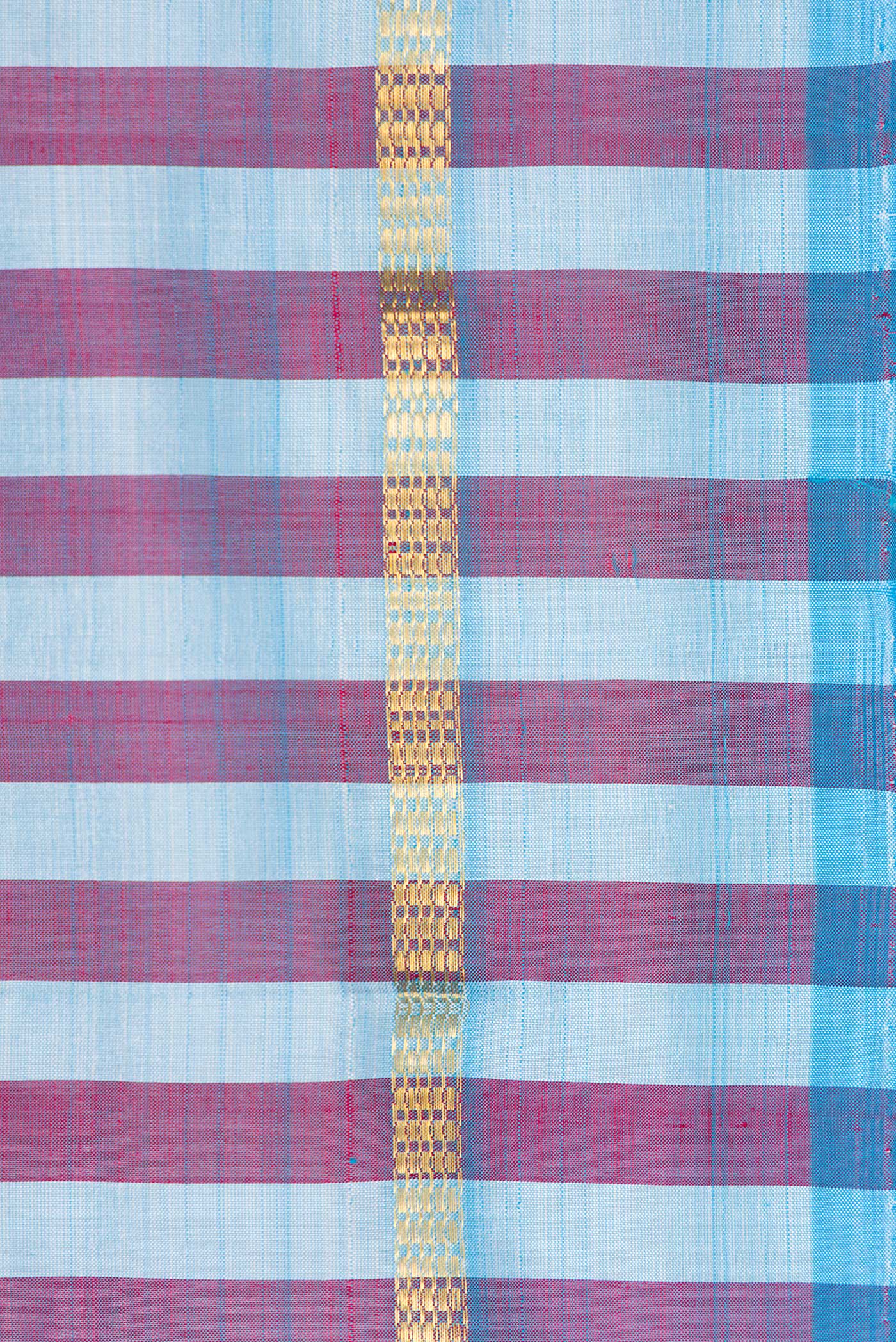 Border image of Blue and Maroon Color Kanchipuram Silk Saree with Stripes on the body and Zari Border. 