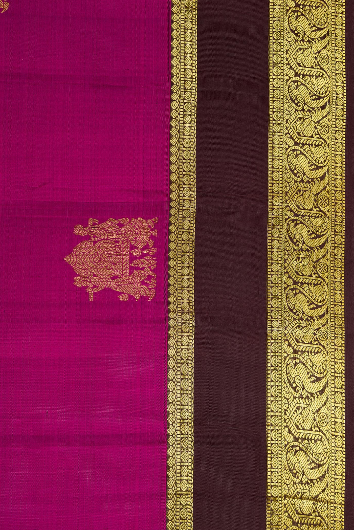 Border image of Magenta Dual Tone Kanjivaram Silk Saree with Zari Butta on the body and Zari Border. 