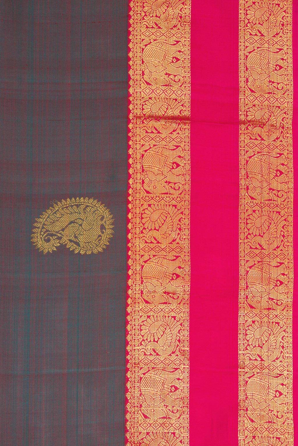Border image of Mehandi Green Dual Tone Kanjivaram Silk Saree with Zari Butta on the body and Zari Border. 