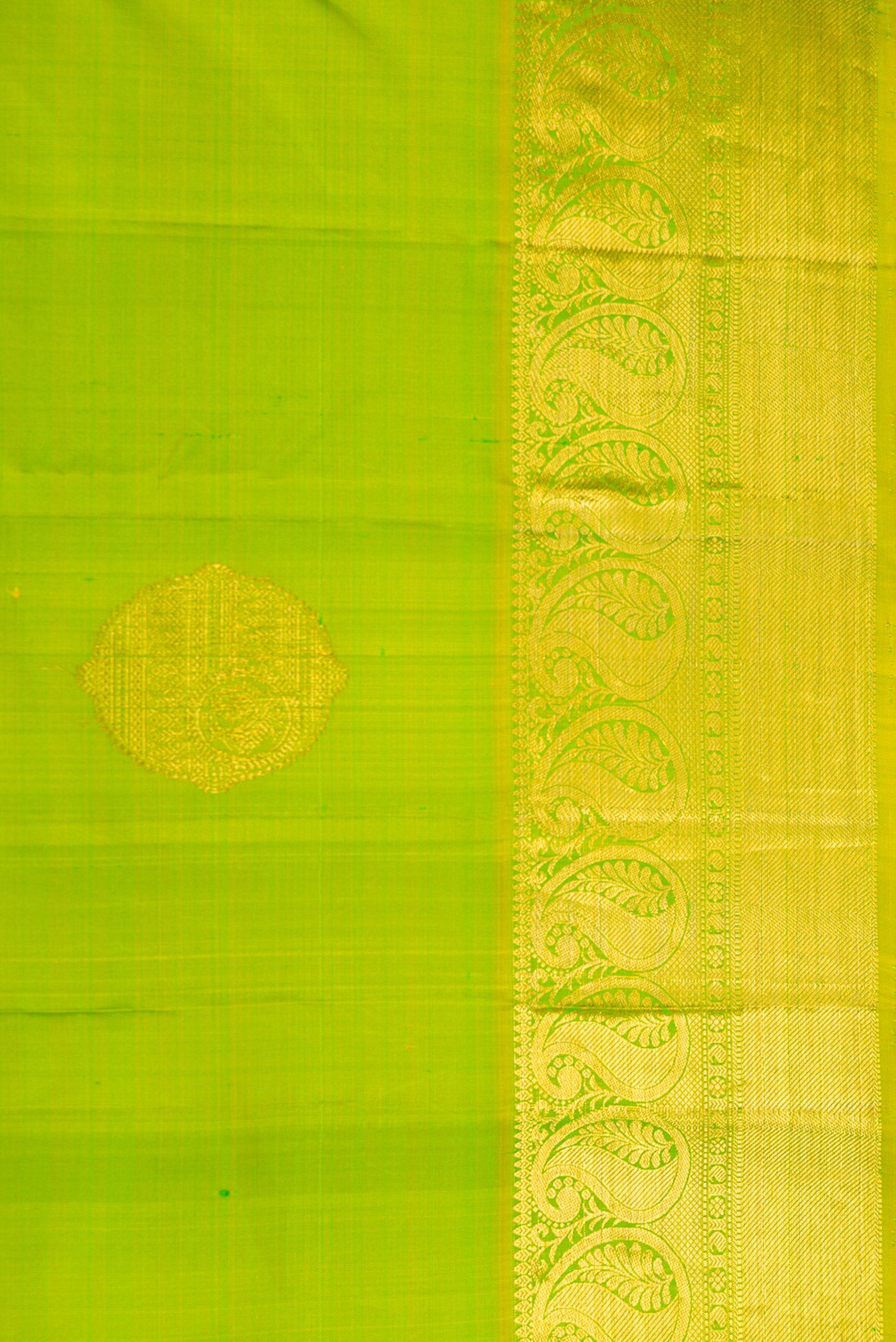 Border image of Parrot Green Dual Tone Kanjivaram Silk Saree with Zari Butta on the body and Zari Border. 