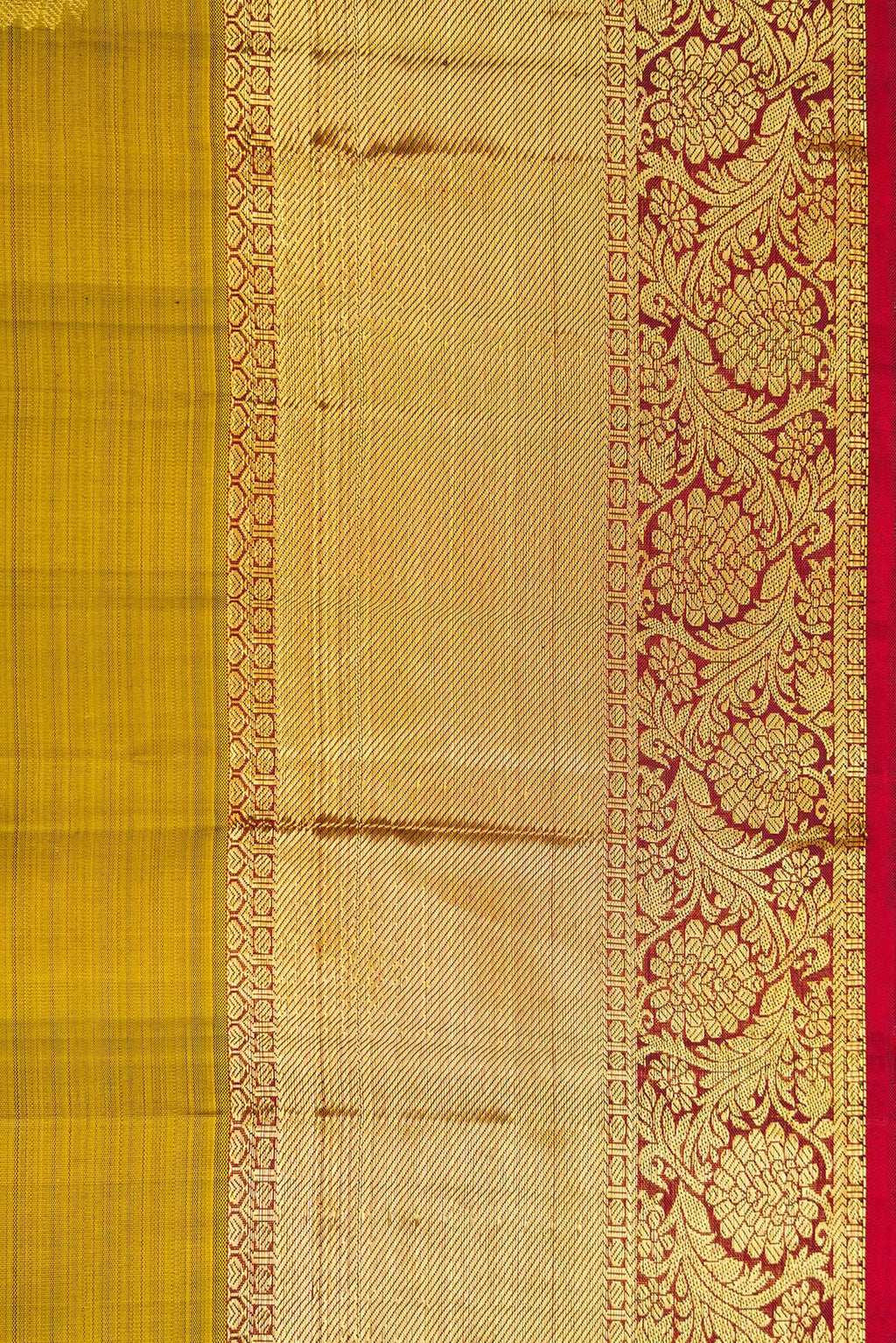 Border image of Mehandi Green Dual Tone Kanjivaram Silk Saree with Zari Butta on the body and Zari Border. 