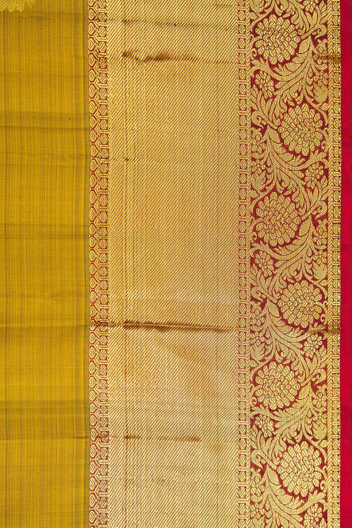 Border image of Mehandi Green Dual Tone Kanjivaram Silk Saree with Zari Butta on the body and Zari Border. 