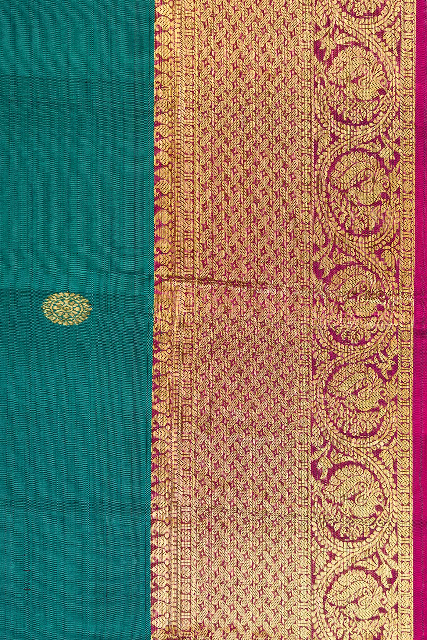 Border image of Green Dual Tone Kanjivaram Silk Saree with Zari Butta on the body and Zari Border. 