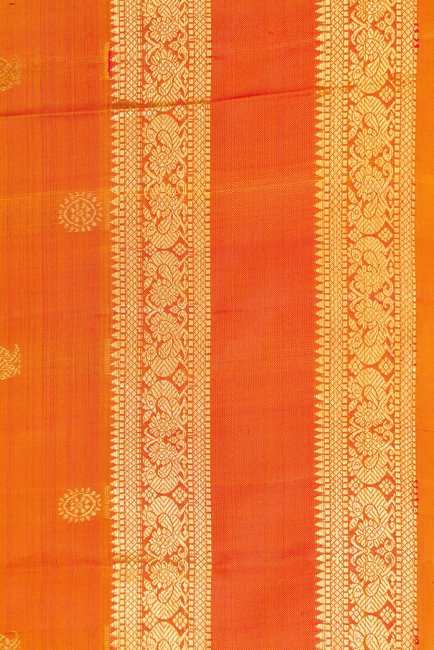 Border image of Orange Dual Tone Kanjivaram Silk Saree with Zari Butta on the body and Zari Border. 