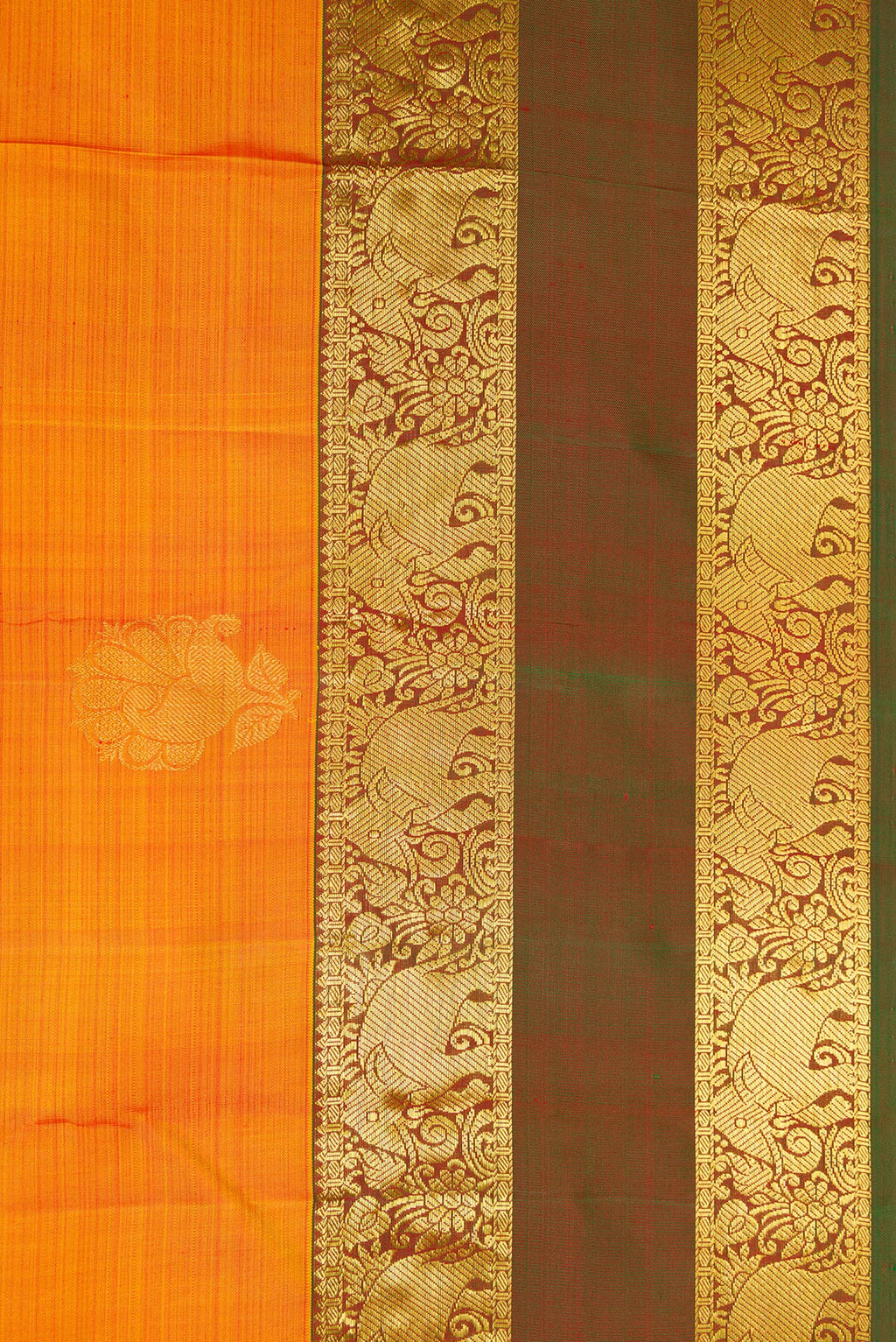 Border image of Mustard Dual Tone Kanchipuram Silk Saree with Zari Butta on the body and Zari Border. 
