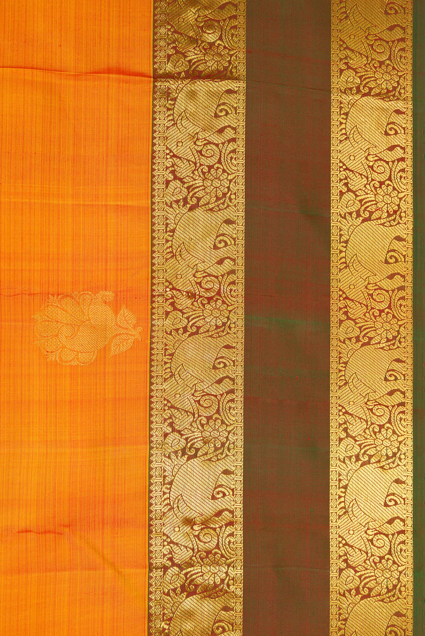 Border image of Mustard Dual Tone Kanchipuram Silk Saree with Zari Butta on the body and Zari Border. 