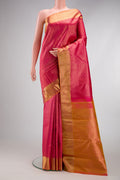 Pure Silk Pure Zari Pink Dual Tone Kanjivaram Saree with Zari Brocade on the body and Zari Border.  displayed on a mannequin