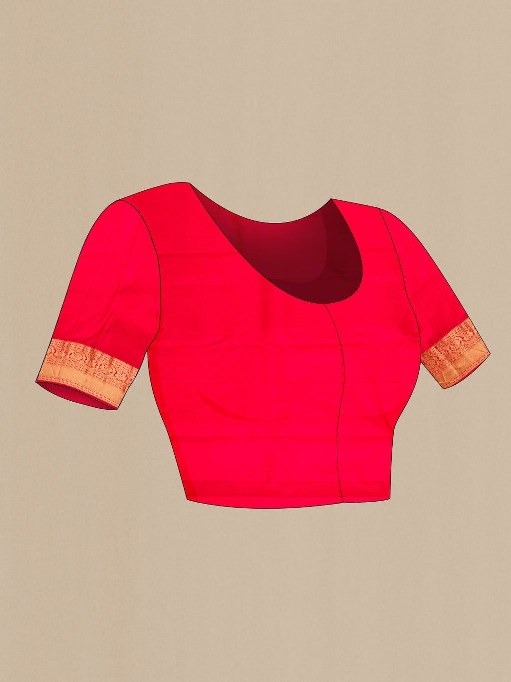 Close up image of the blouse of Sandal Kanjivaram Silk Saree with Zari Brocade on the body and Zari Border. 