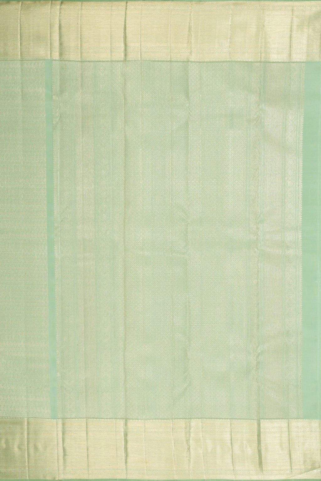 Close up image of the pallu of Pista Green Dual Tone Kanchipuram Silk Saree with Zari Brocade on the body and Zari Border. 