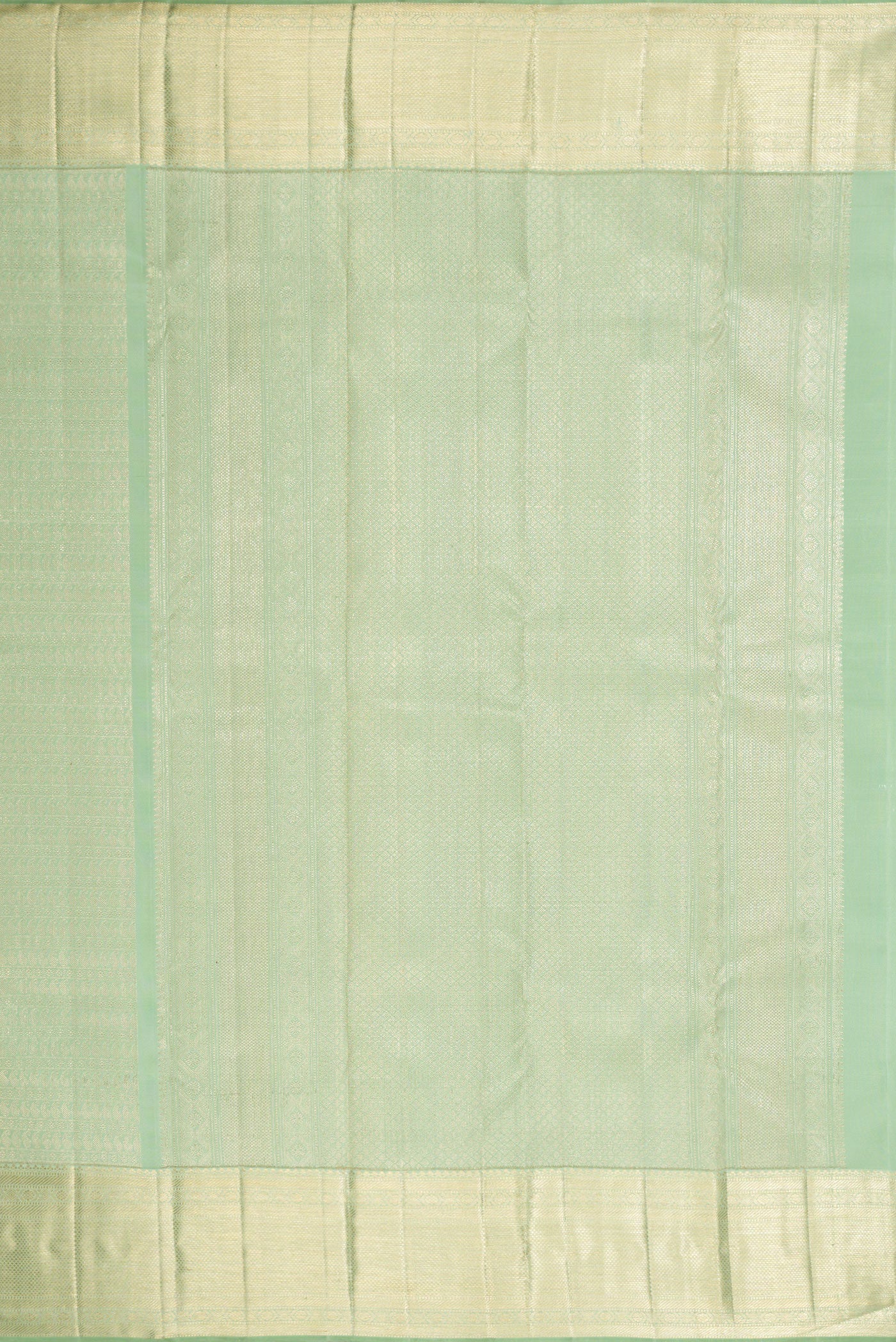 Close up image of the pallu of Pista Green Dual Tone Kanchipuram Silk Saree with Zari Brocade on the body and Zari Border. 