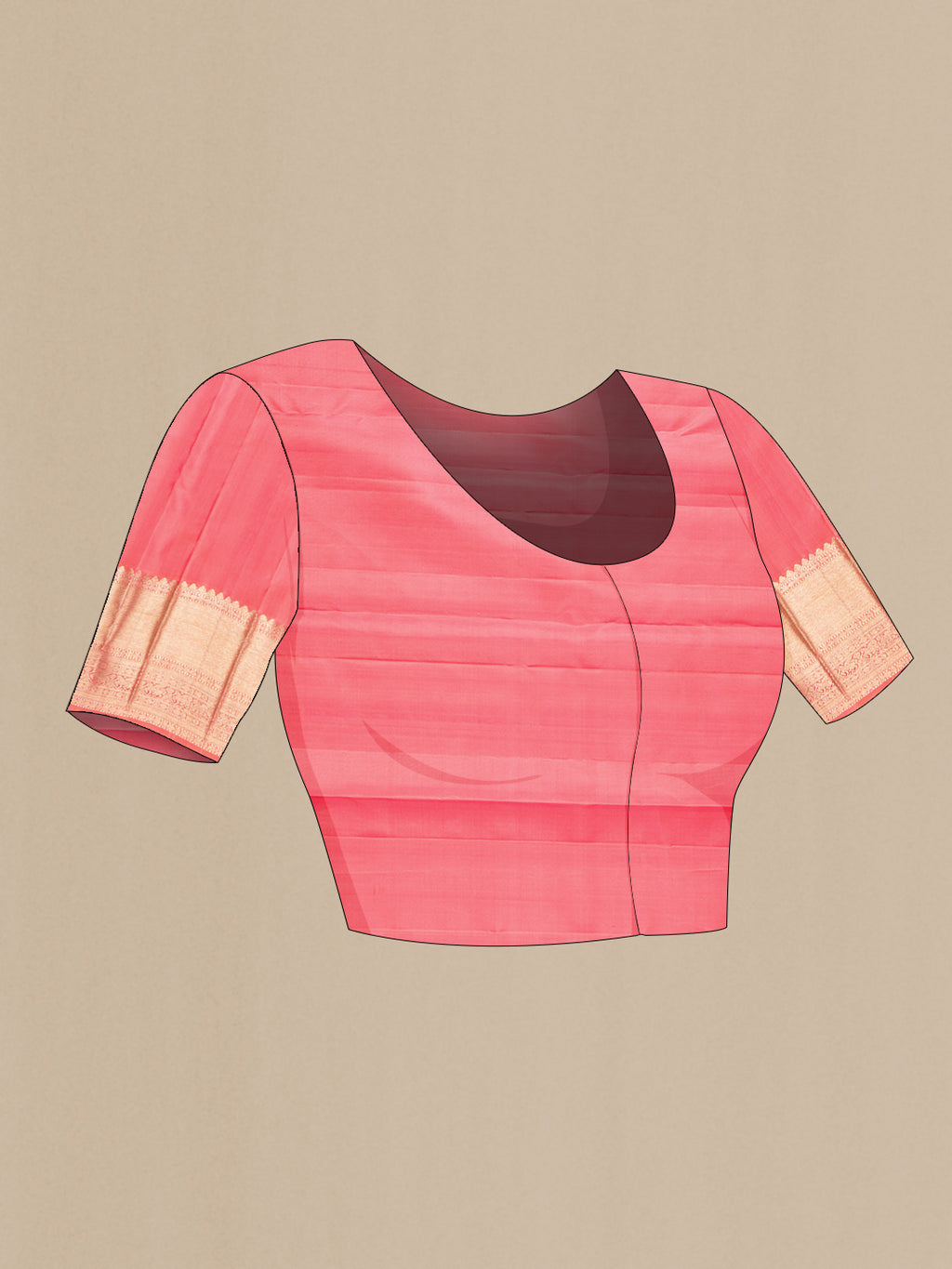 Close up image of the blouse of Pink Dual Tone Kanchipuram Silk Saree with Zari Brocade on the body and Zari Border. 