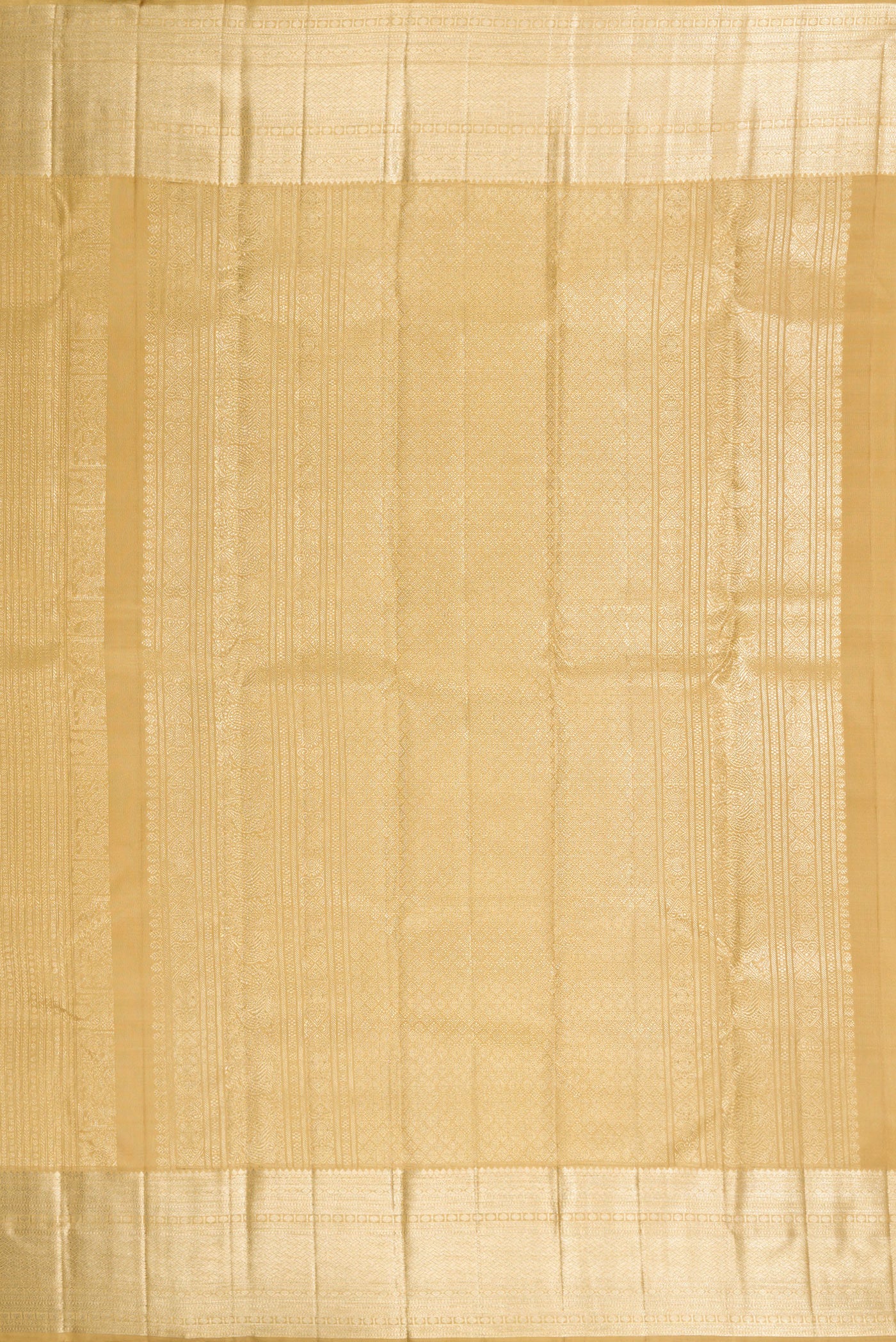 Close up image of the pallu of Dark Beige Dual Tone Kanchipuram Silk Saree with Zari Brocade on the body and Zari Border. 