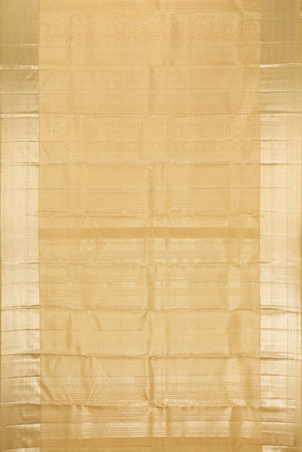 Flat view of Dark Beige Dual Tone Kanchipuram Silk Saree with Zari Brocade on the body and Zari Border. 