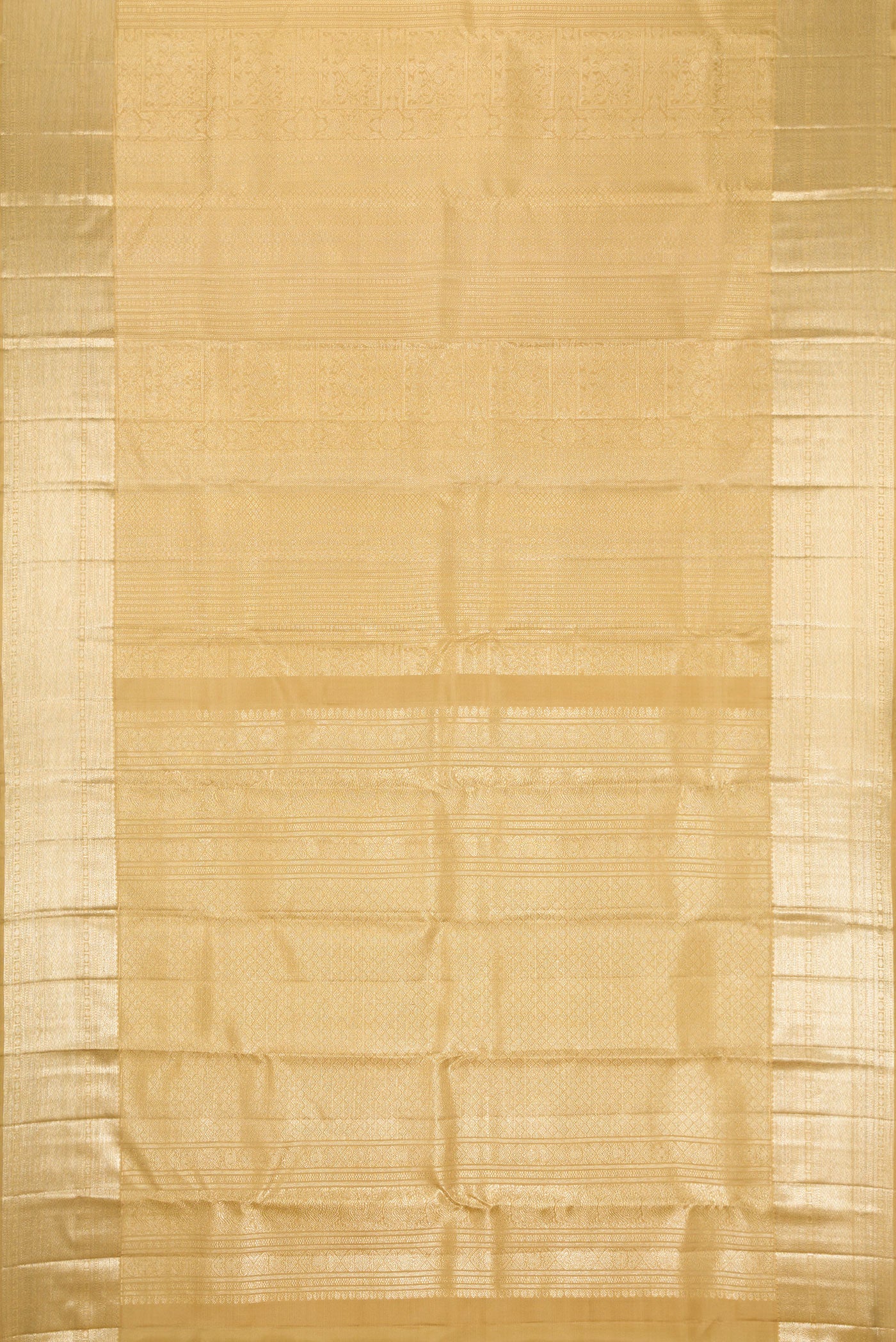 Flat view of Dark Beige Dual Tone Kanchipuram Silk Saree with Zari Brocade on the body and Zari Border. 