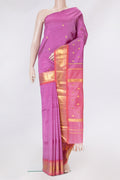 Pink Kanjivaram Silk Saree with Zari Butta on the body and One Side Border.  displayed on a mannequin