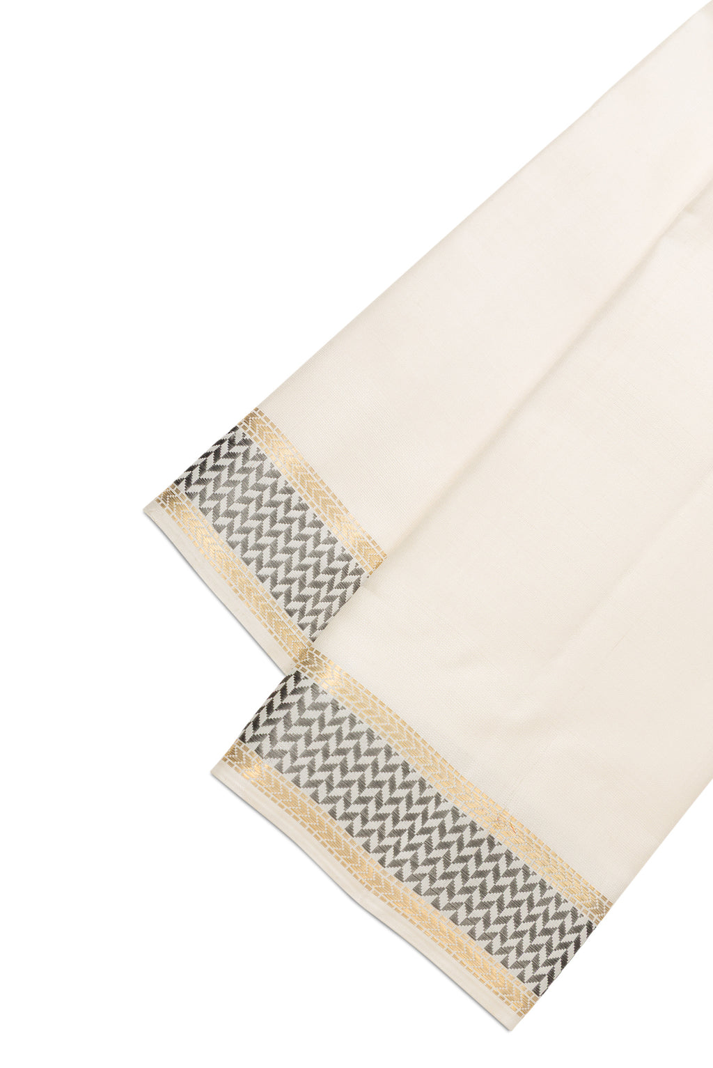 Off White Silk Dhoti With Angavastram (9X 5) Muzham with Plain Body and Zari Border