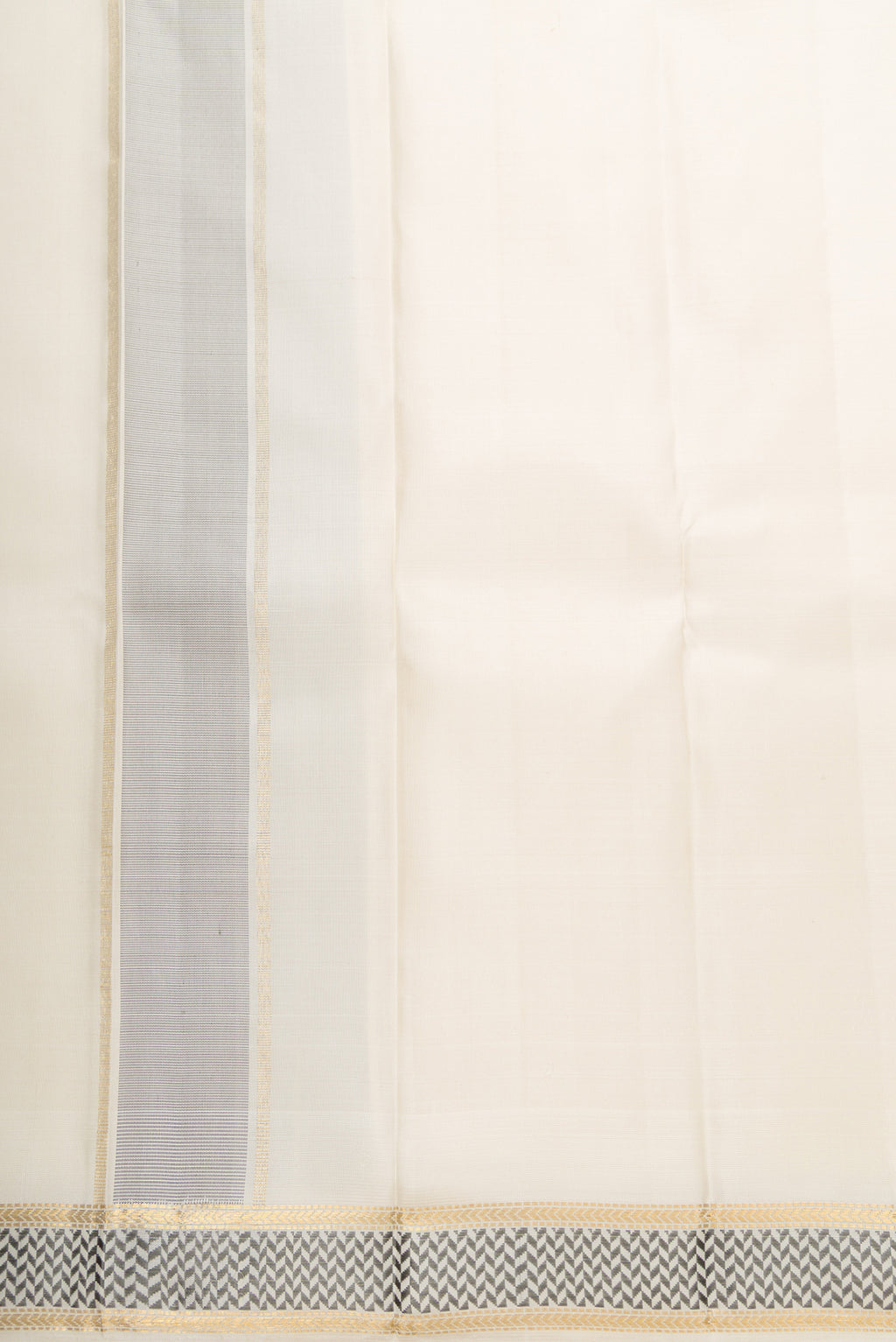 Off White Silk Dhoti With Angavastram (9X 5) Muzham with Plain Body and Zari Border