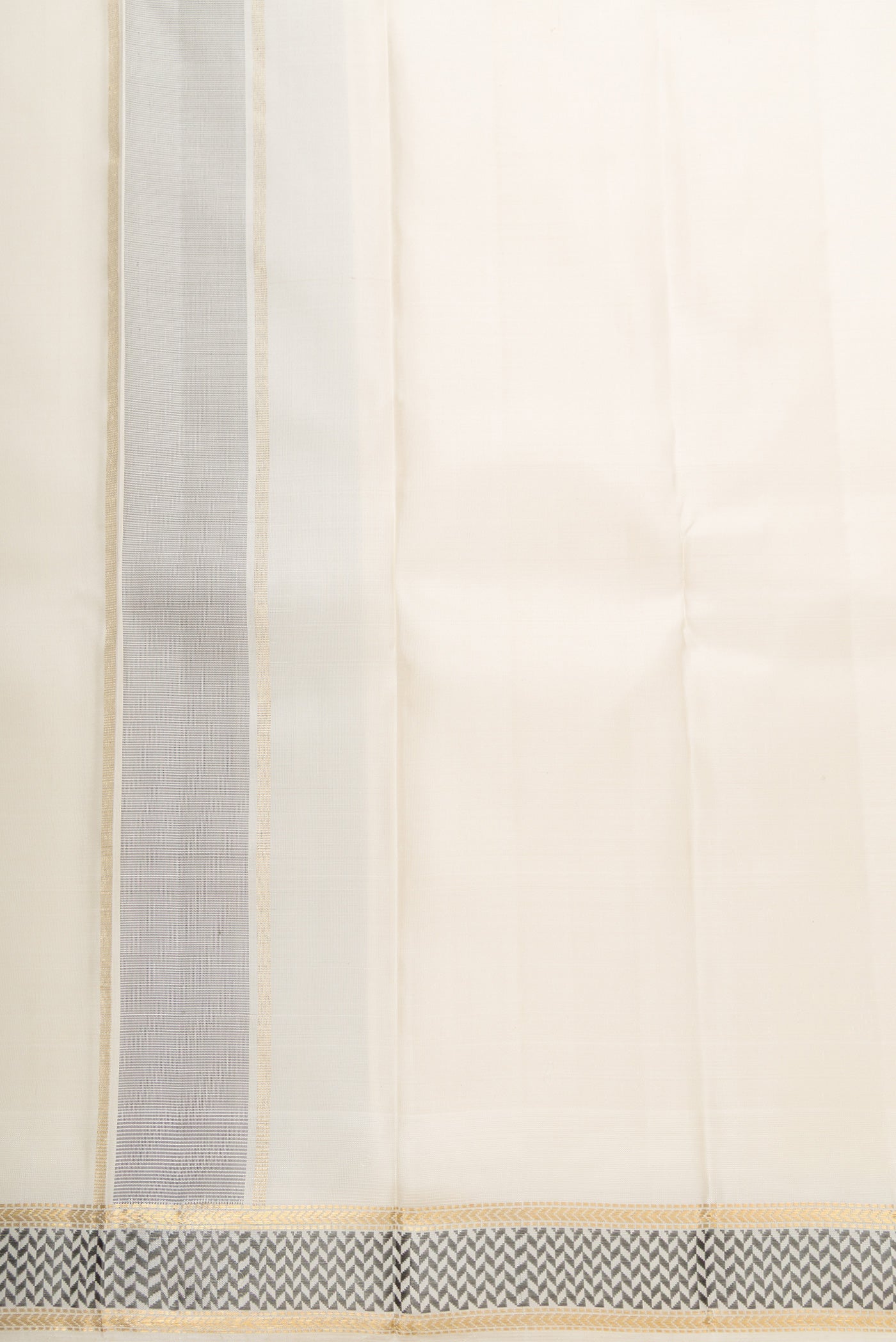 Off White Silk Dhoti With Angavastram (9X 5) Muzham with Plain Body and Zari Border