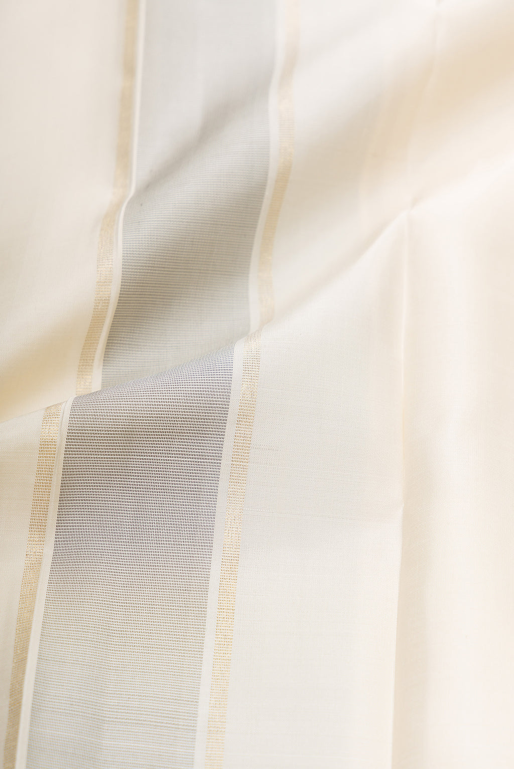 Off White Silk Dhoti With Angavastram (9X 5) Muzham with Plain Body and Zari Border