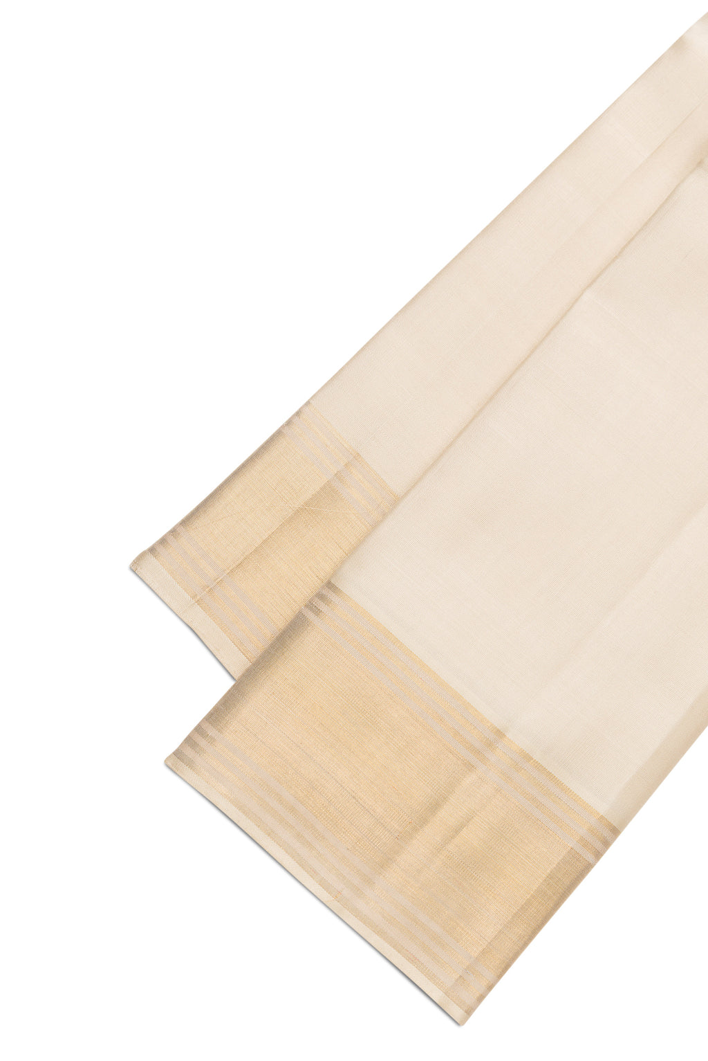 Beige Silk Dhoti With Angavastram (9X 5) Muzham with Plain Body and Zari Border