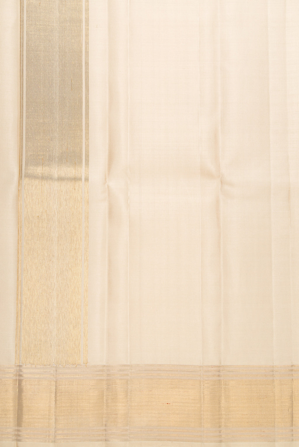 Beige Silk Dhoti With Angavastram (9X 5) Muzham with Plain Body and Zari Border