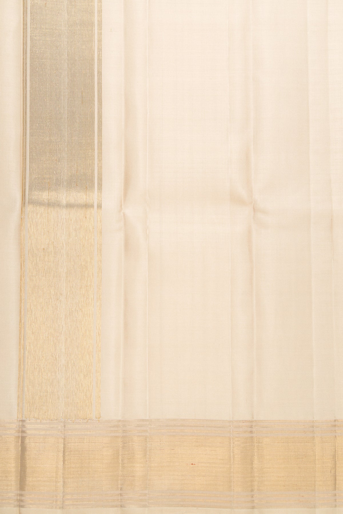 Beige Silk Dhoti With Angavastram (9X 5) Muzham with Plain Body and Zari Border