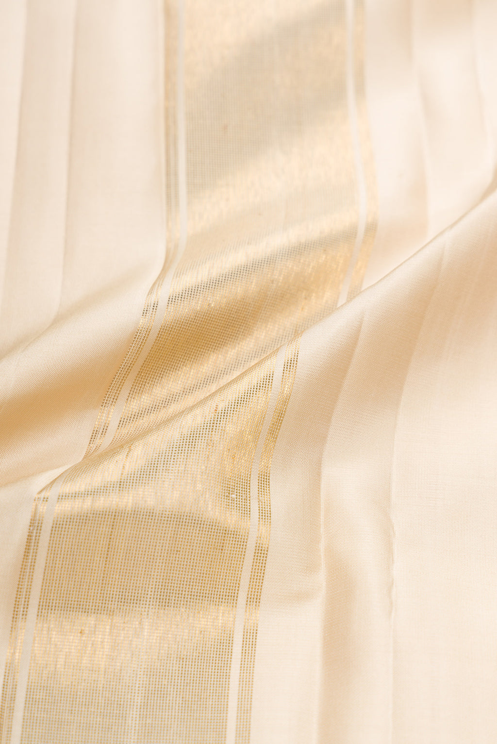 Beige Silk Dhoti With Angavastram (9X 5) Muzham with Plain Body and Zari Border
