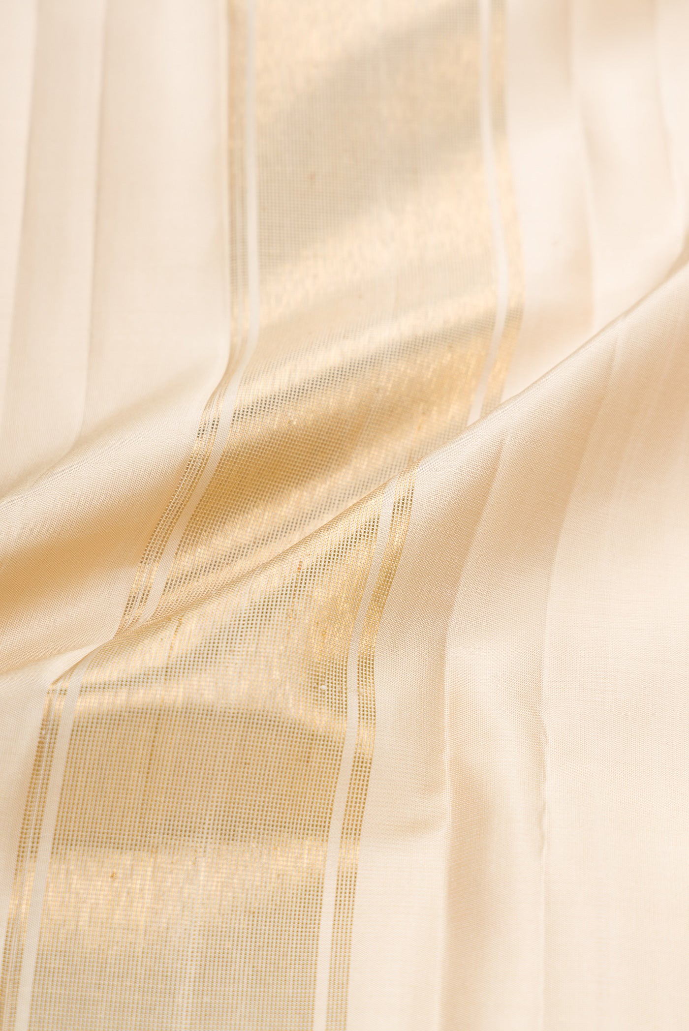 Beige Silk Dhoti With Angavastram (9X 5) Muzham with Plain Body and Zari Border