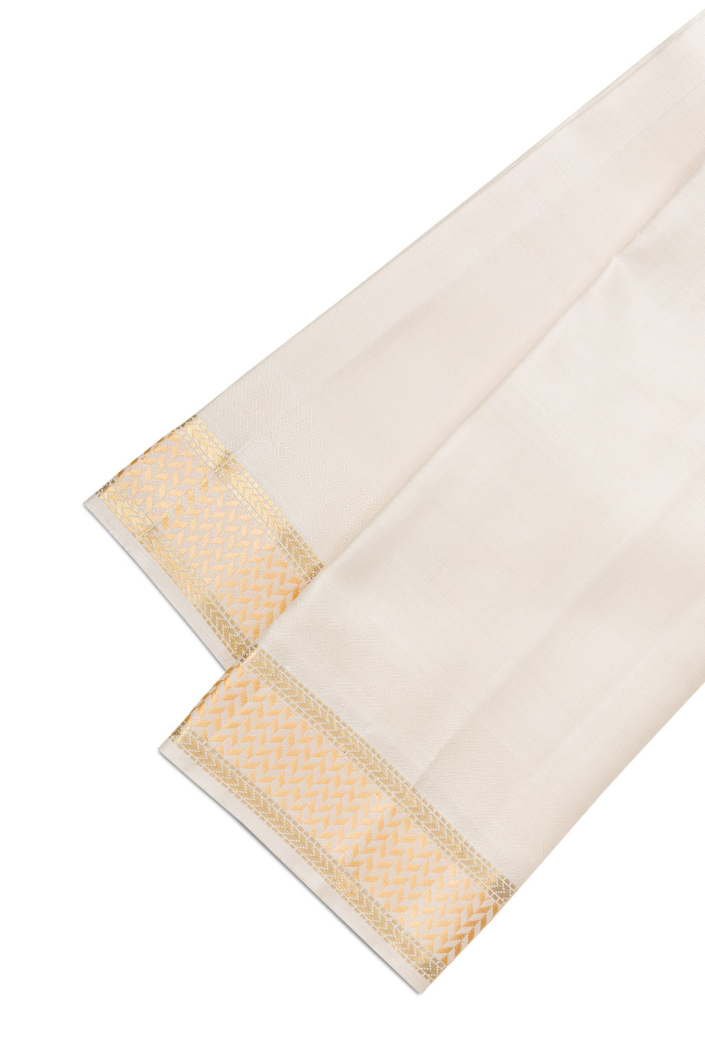 Off White Silk Dhoti With Angavastram (9X 5) Muzham with Plain Body and Zari Border