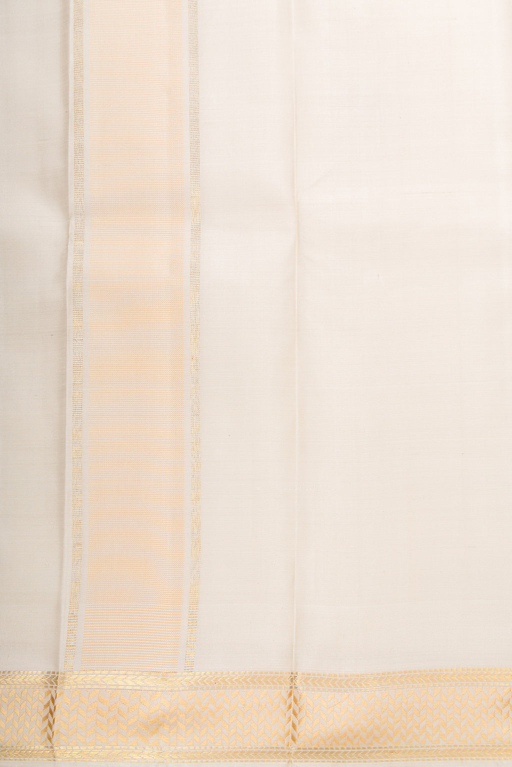 Off White Silk Dhoti With Angavastram (9X 5) Muzham with Plain Body and Zari Border