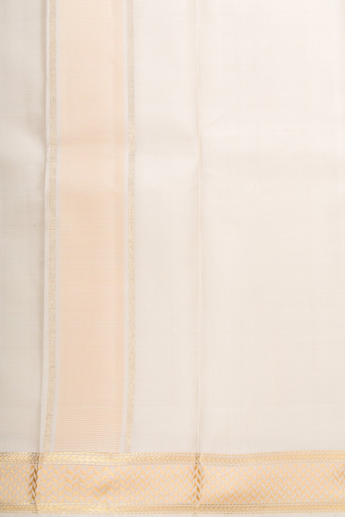 Off White Silk Dhoti With Angavastram (9X 5) Muzham with Plain Body and Zari Border