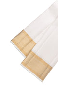 Off White Silk Dhoti With Angavastram (9X 5) Muzham with Plain Body and Zari Border