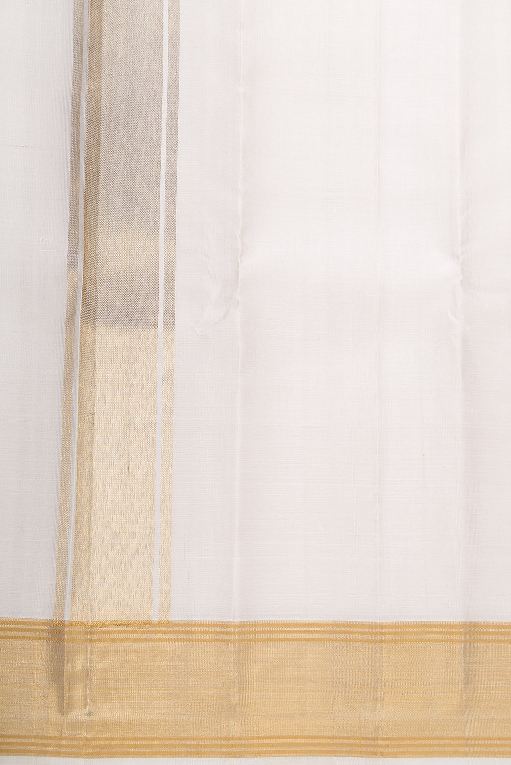 Off White Silk Dhoti With Angavastram (9X 5) Muzham with Plain Body and Zari Border