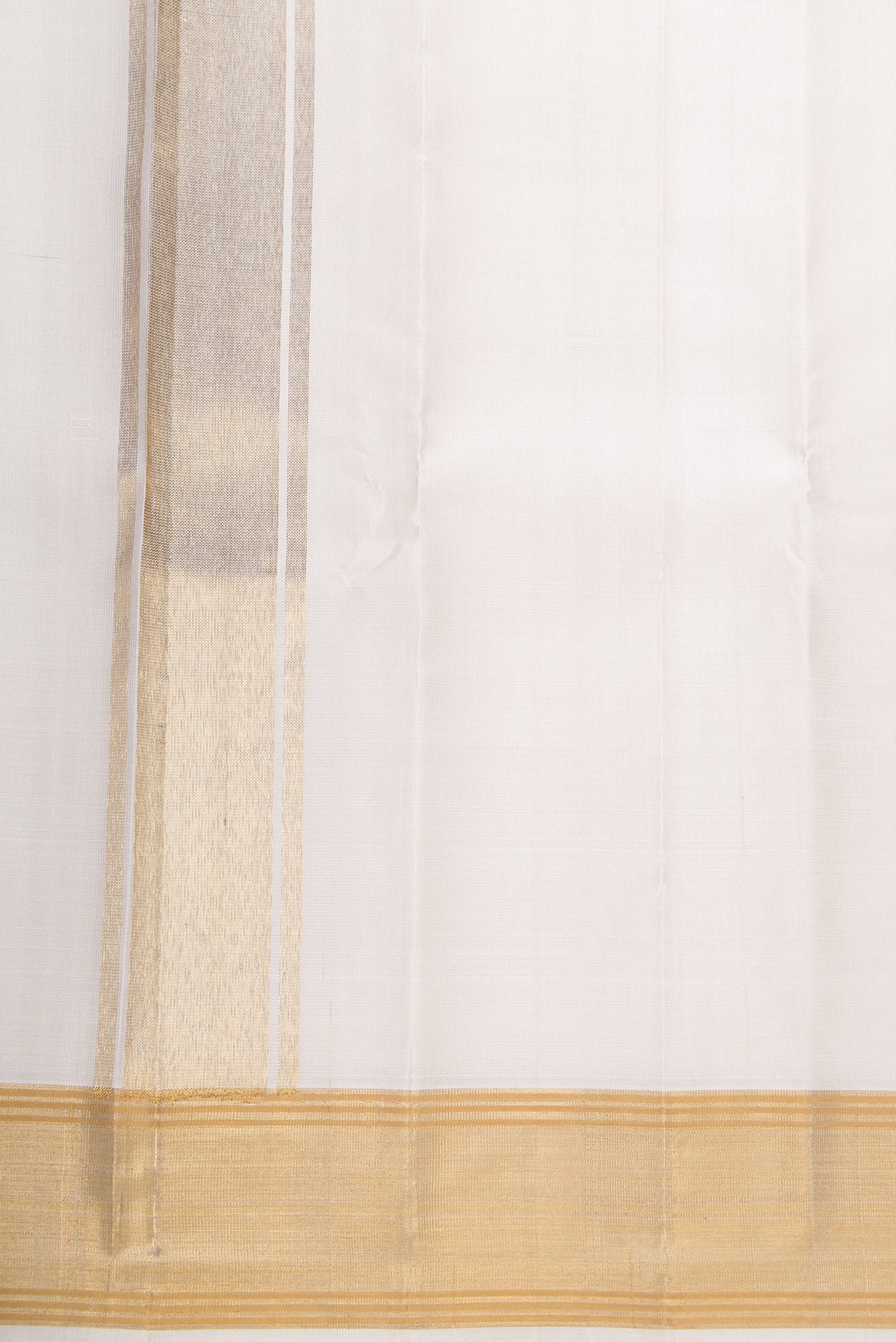 Off White Silk Dhoti With Angavastram (9X 5) Muzham with Plain Body and Zari Border