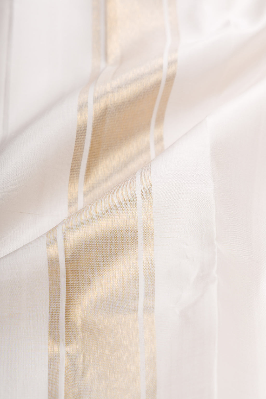 Off White Silk Dhoti With Angavastram (9X 5) Muzham with Plain Body and Zari Border