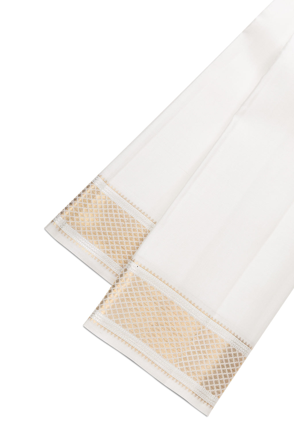 Off White Silk Dhoti With Angavastram (9X 5) Muzham with Plain Body and Zari Border