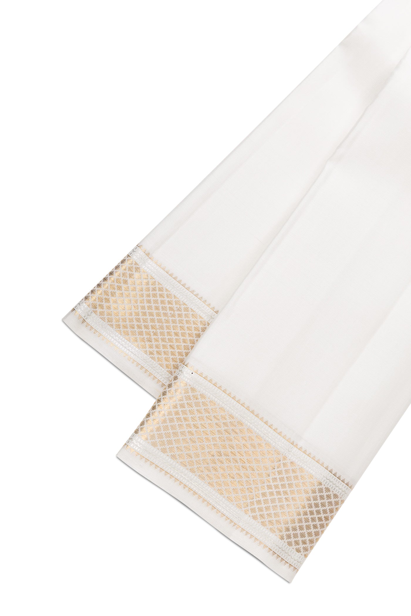 Off White Silk Dhoti With Angavastram (9X 5) Muzham with Plain Body and Zari Border