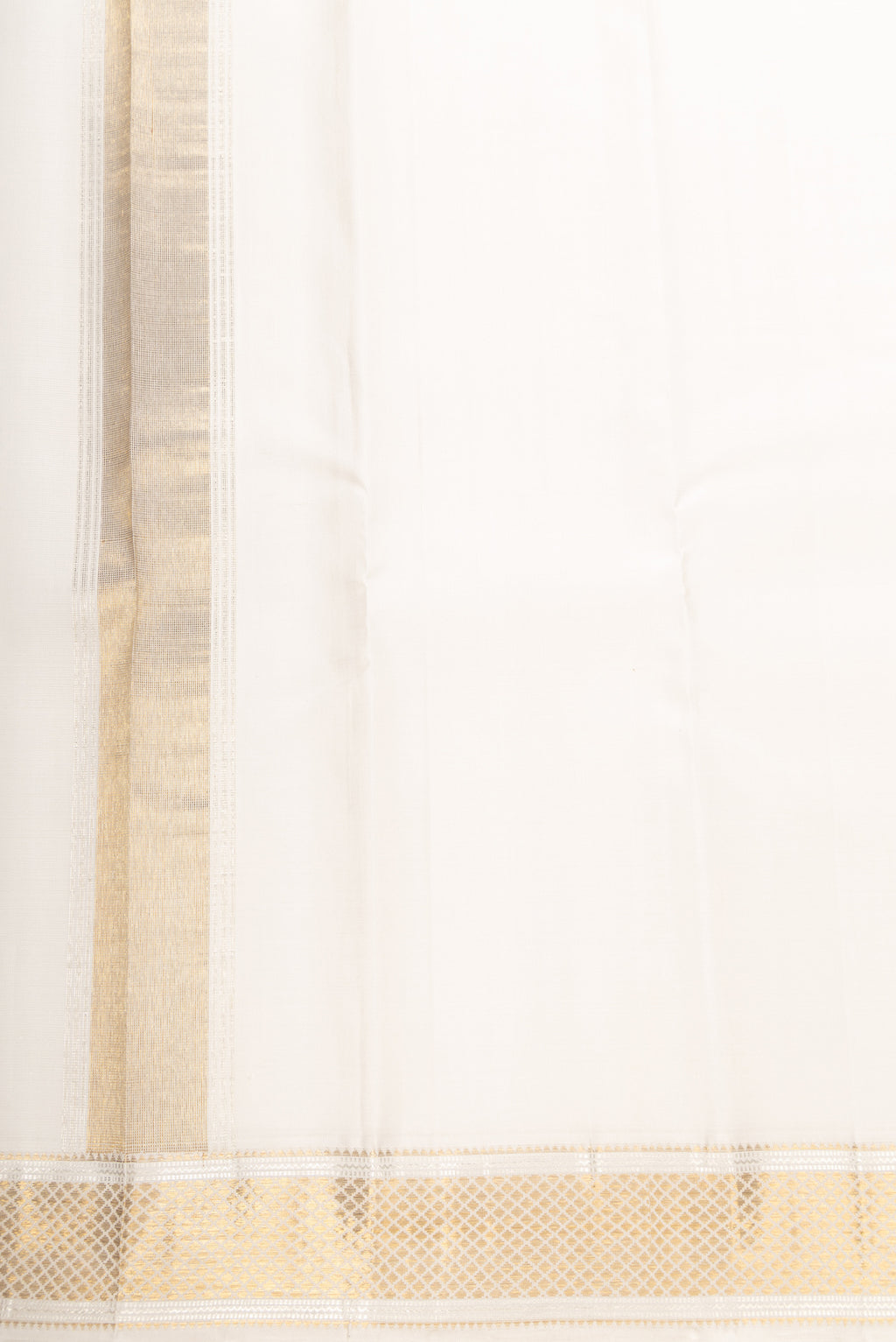 Off White Silk Dhoti With Angavastram (9X 5) Muzham with Plain Body and Zari Border