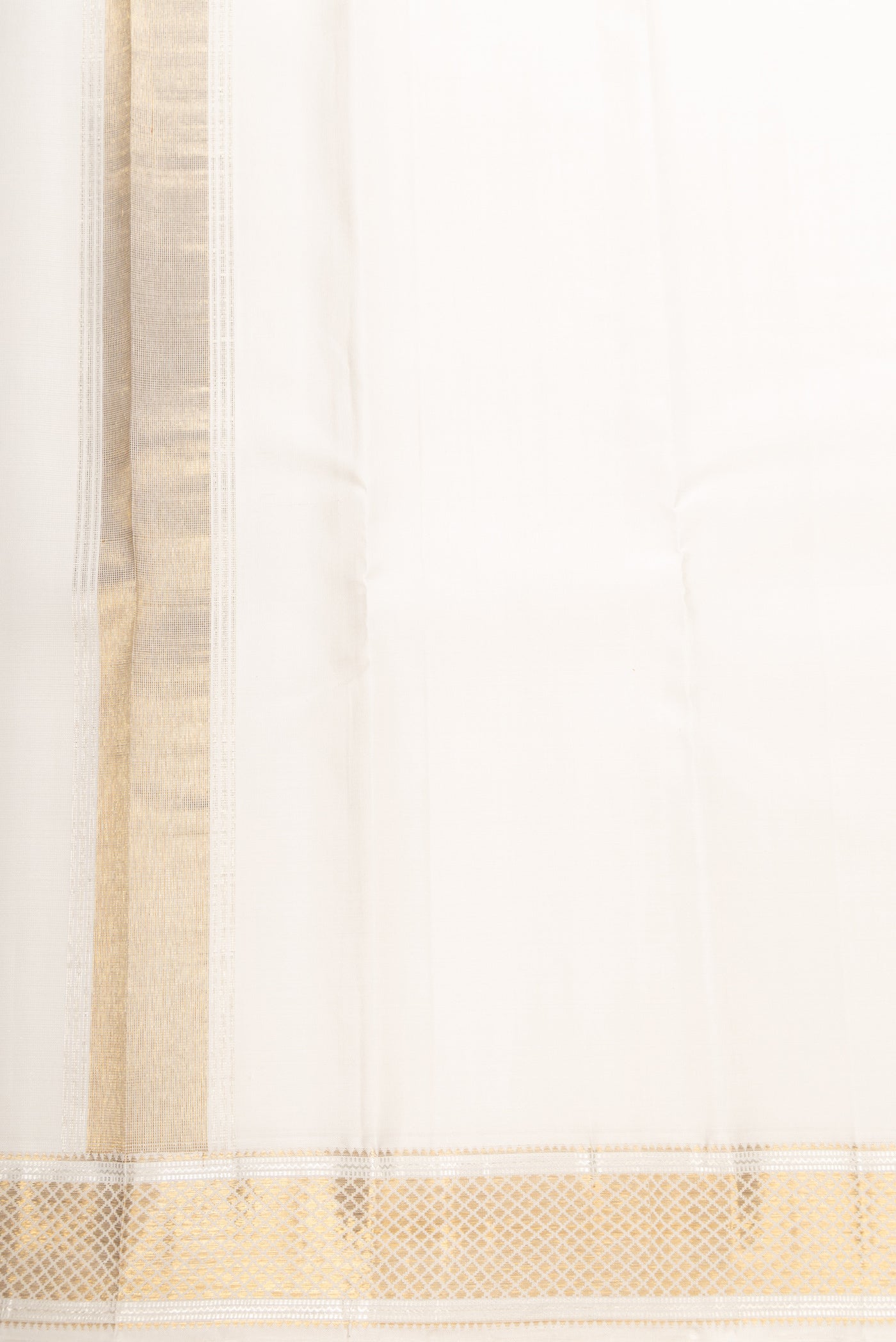 Off White Silk Dhoti With Angavastram (9X 5) Muzham with Plain Body and Zari Border