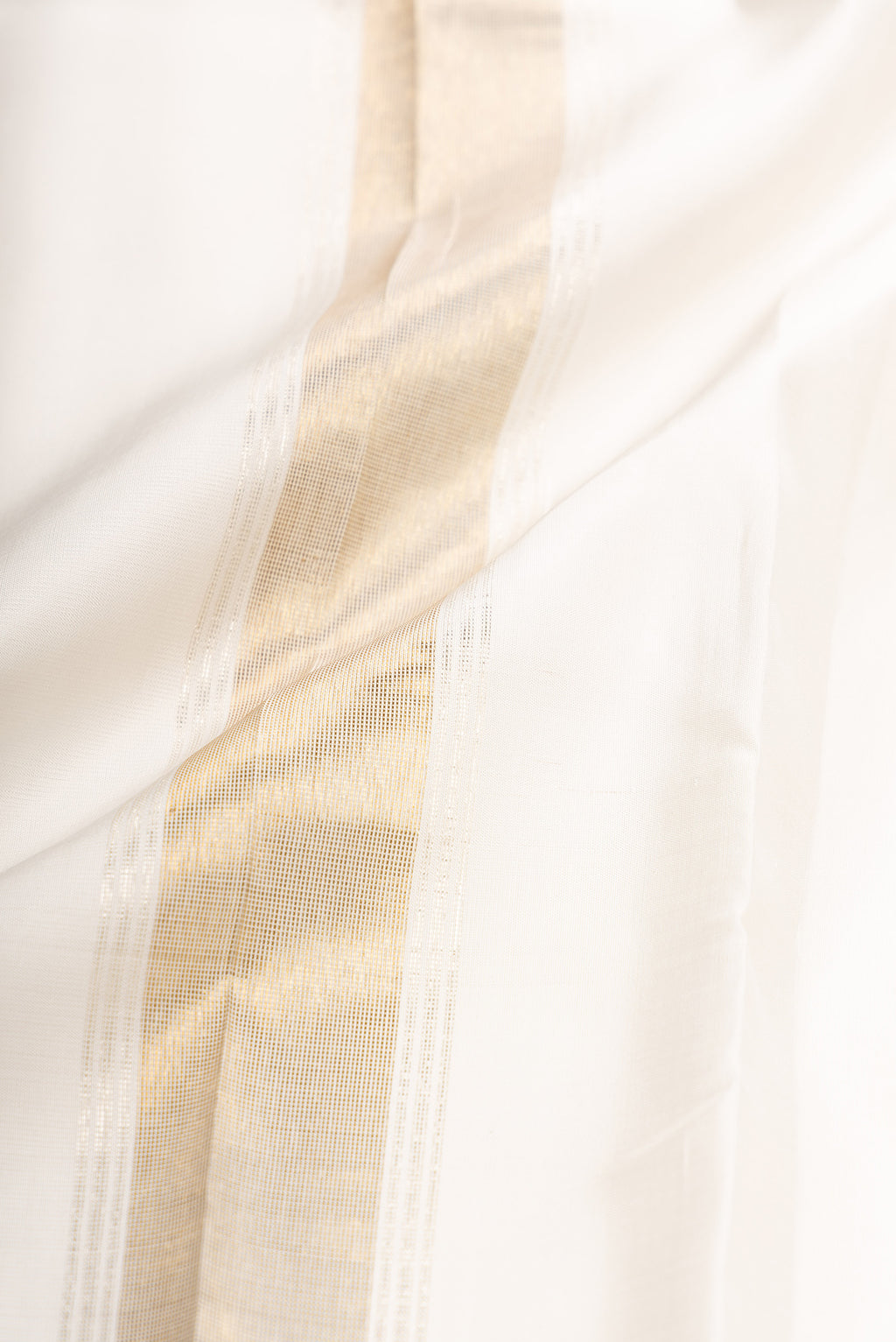 Off White Silk Dhoti With Angavastram (9X 5) Muzham with Plain Body and Zari Border