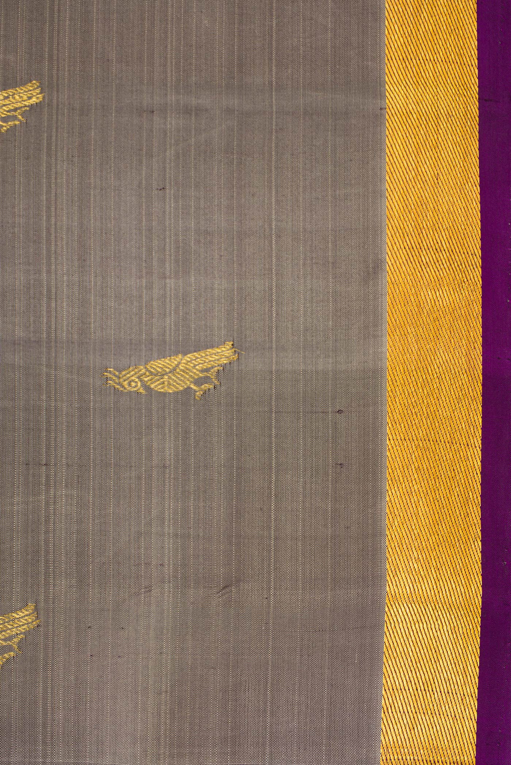 Border image of Grey Dual Tone Kanchipuram Silk Saree with Zari Butta on the body and Zari Border. 