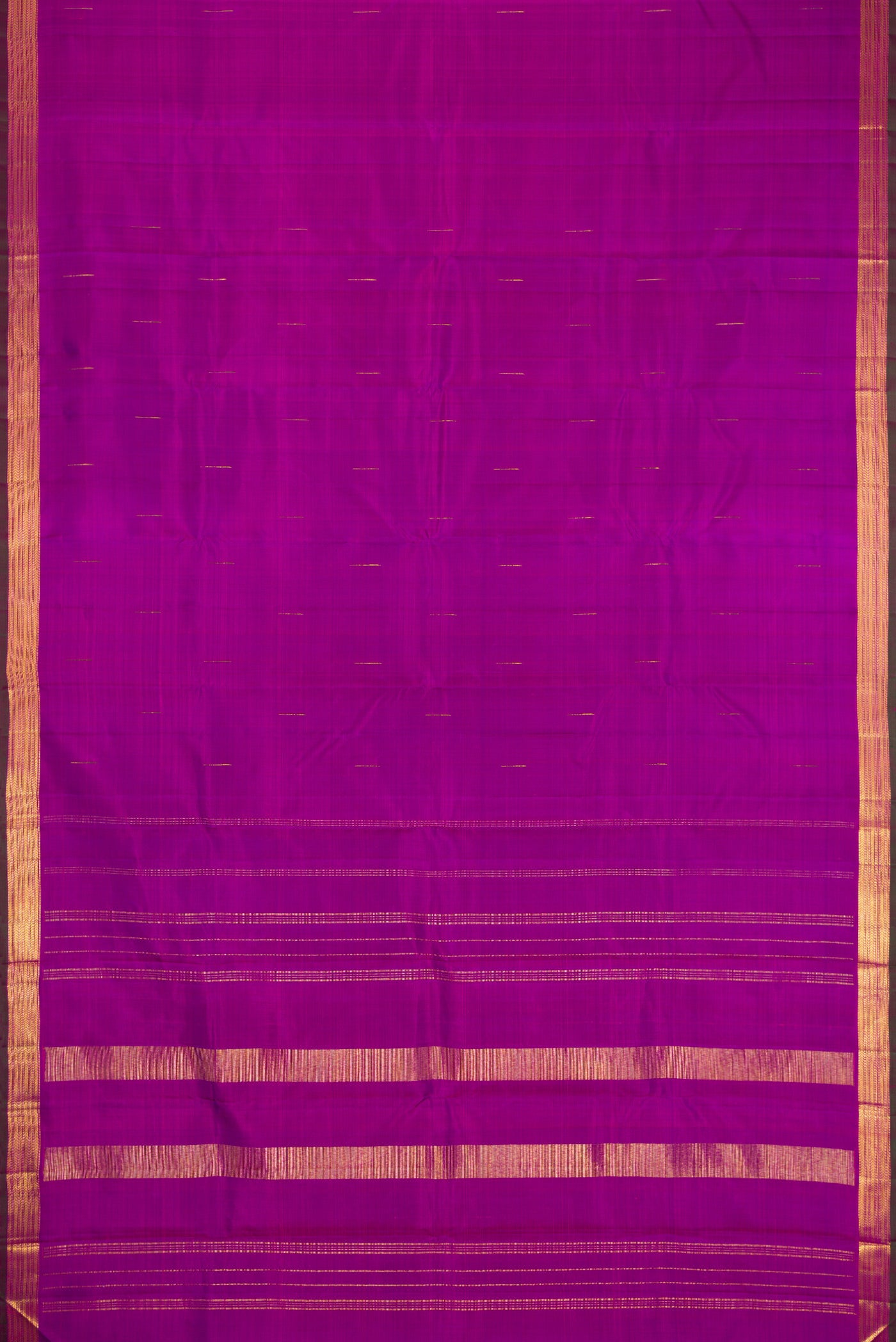 Flat view of Purple Dual Tone Kanchipuram Silk Saree with Zari Butta on the body and Zari Border. 