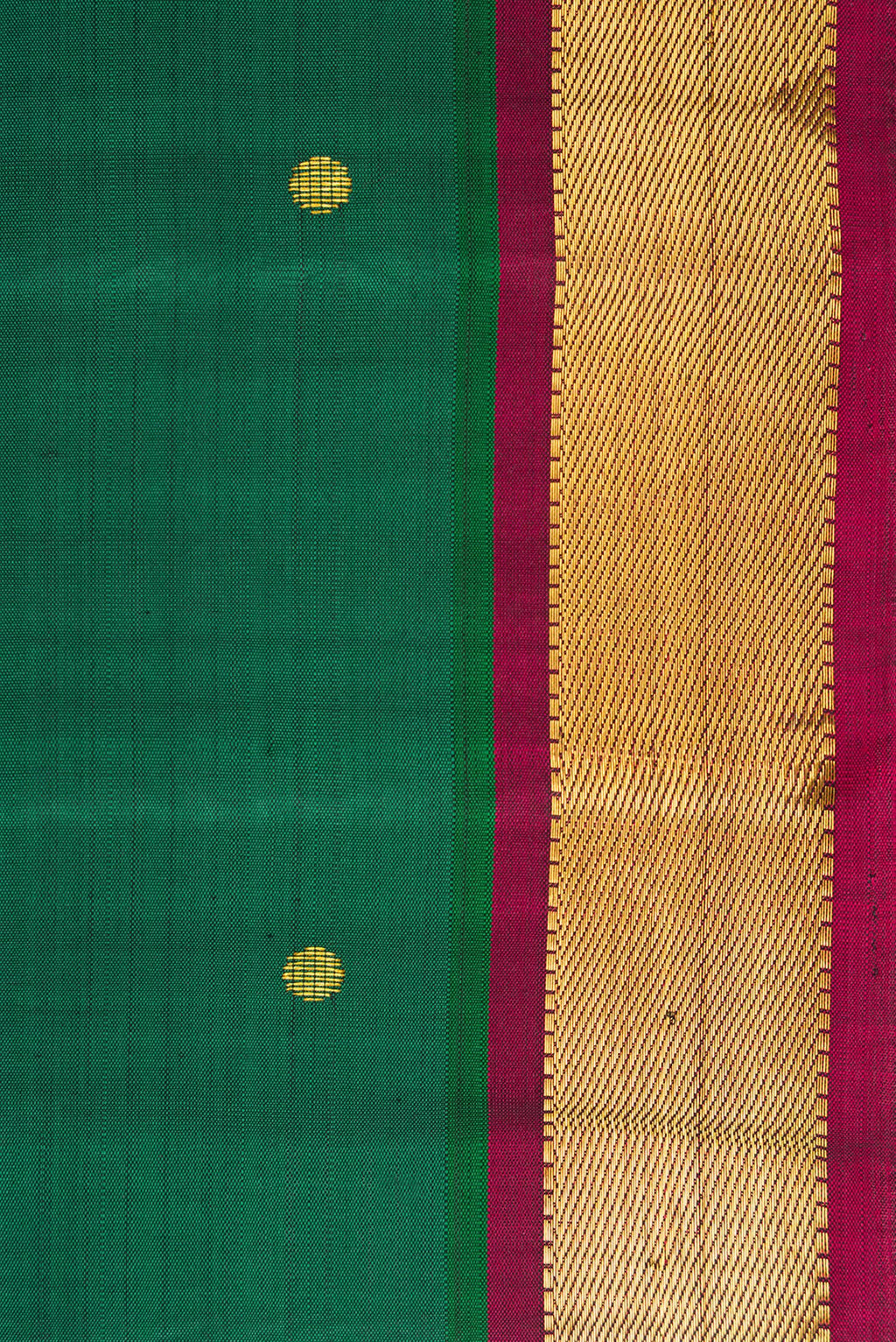Border image of Green Dual Tone Kanjivaram Silk Saree with Zari Butta on the body and Zari Border. 